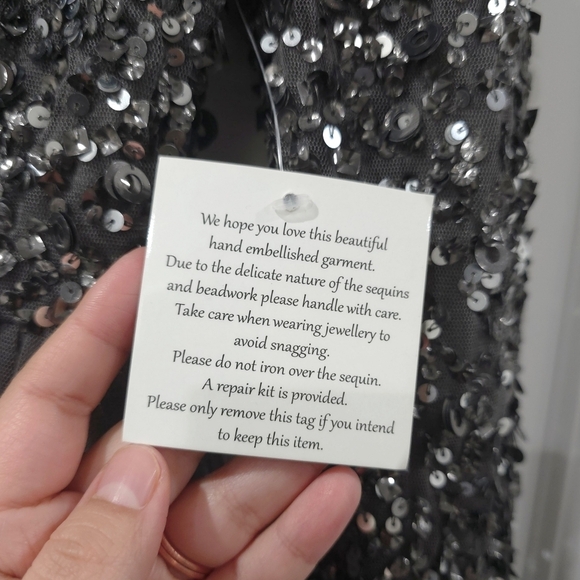 MAYA Embellished Beaded Long Sleeve Surplice Bridesmaid Mini Dress, Tulle Skirt - Picture 6 of 16